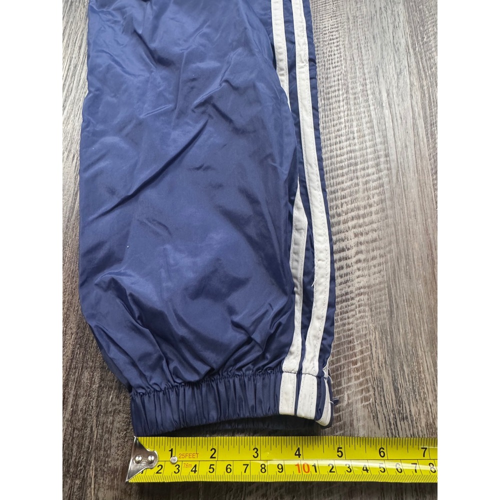 Adidas Vintage Navy Blue Nylon Track Pants Mens Medium White Stripes Windbreaker - Picture 3 of 7